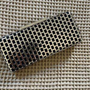 BCBGMaxAzria 2010's Silver & Black Lattice Clutch with Chain